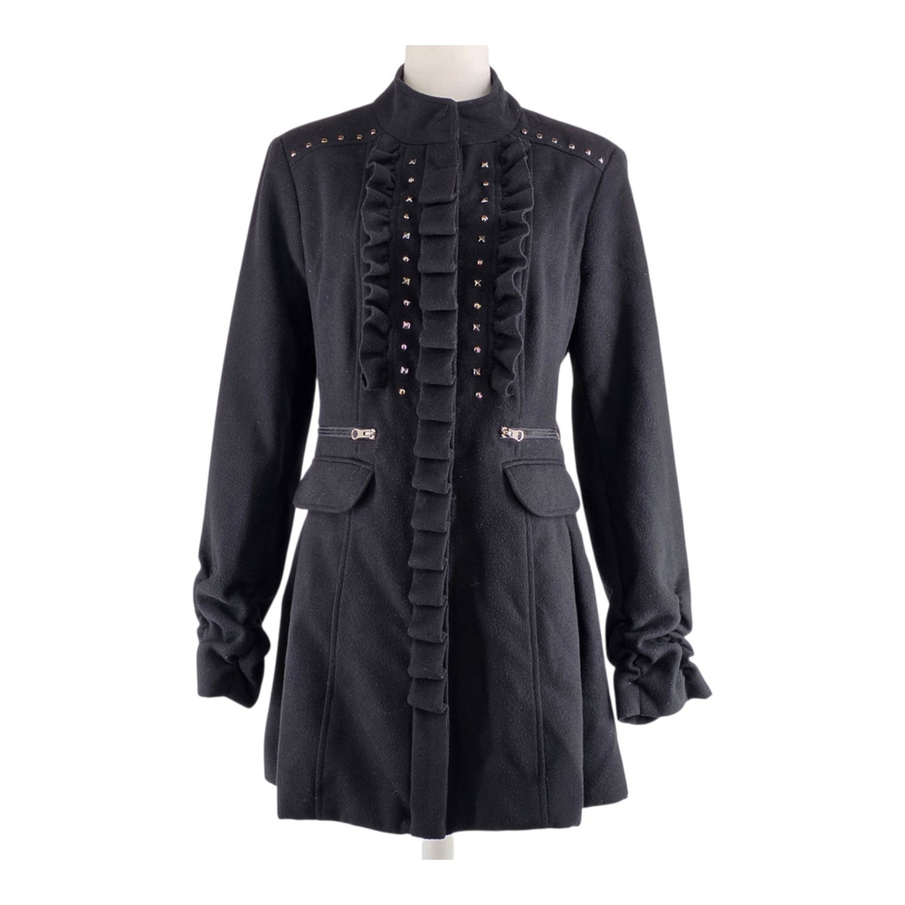 Whimsygoth Romance Speak 2 Me Ruffle Stud Longline Jacket Women Black Gothic
